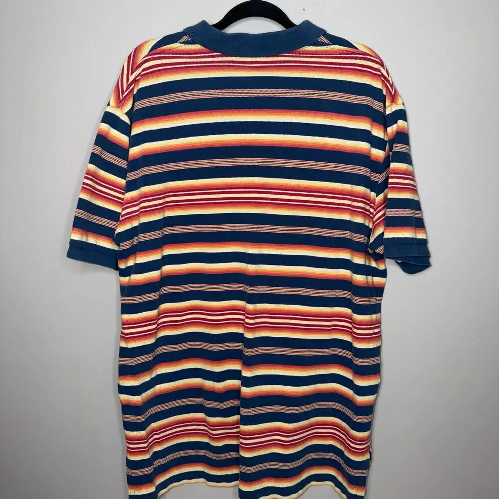 Polo Ralph Lauren Mens Size XL Blue Yellow Orange Stripe Short Sleeve Polo Shirt